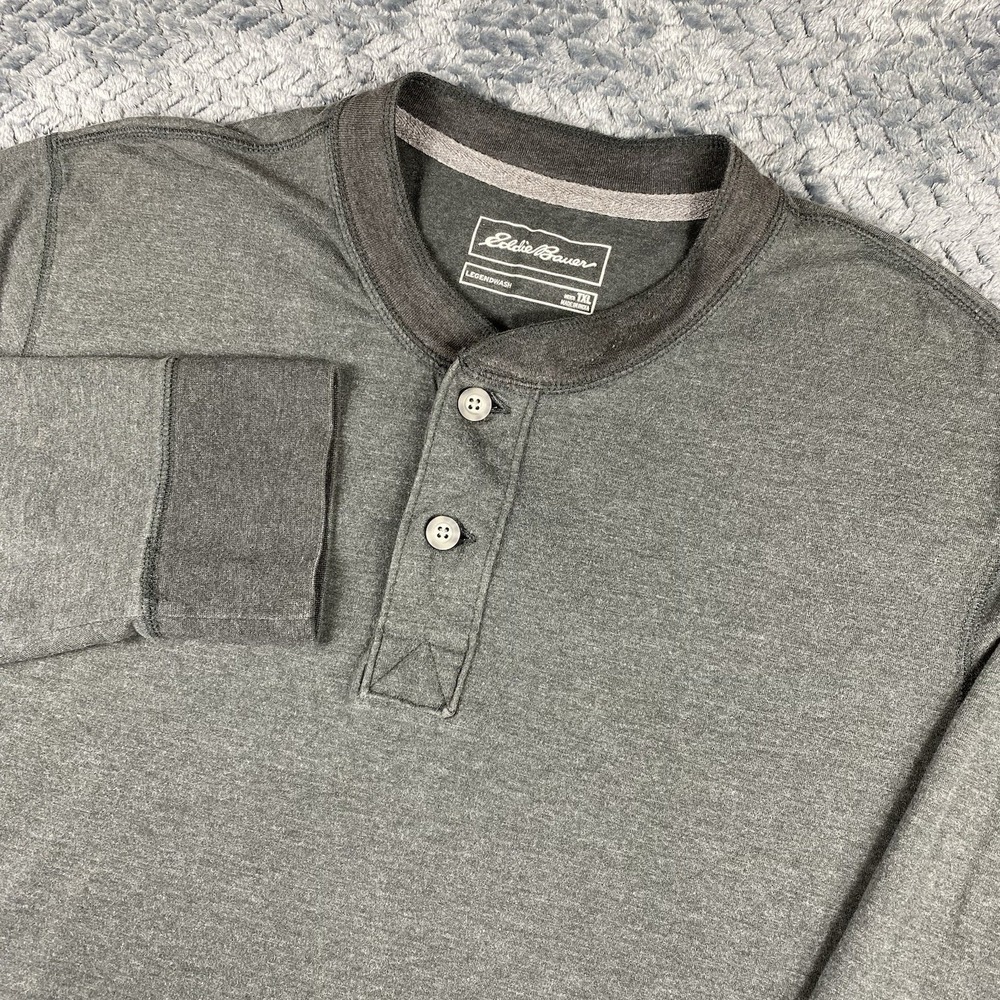 Eddie Bauer Shirt Mens T XL Henley Thermal Waffle Knit Gray Long Sleeve